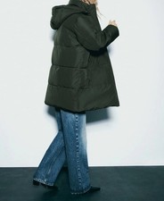 ZARA OVERSIZED WATER & WIND PROTECTION HOODED  PUFFER JACKET COAT  KHAKI L 