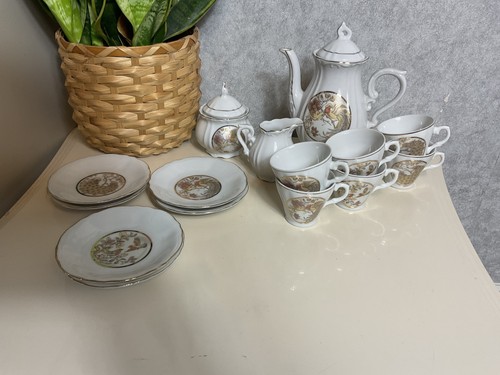 Vintage porcelain tea set bird - set,