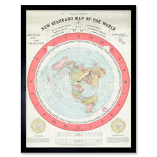 Map Gleason 1892 World Time Calculator Flat Earth Wall Art Print Framed 12x16