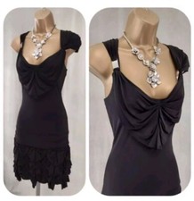 Karen Millen Women Black Ruched Draped Stretch Flapper Jersey Short Dress. UK 12