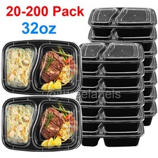 20-200Pack 32oz Meal Prep Containers 2 Compartments Food Storage Boxes with Lids
