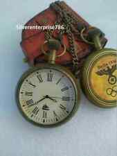 Antique Brass Pocket Watch Antique Marine Watch With Leather Box Gift Watch