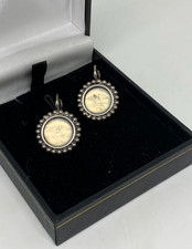 Kirks Folly Moon Face Earrings Iridescent Silvertone Leverback Signed Celestial