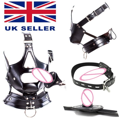 Leather hood head mask with - hood,
