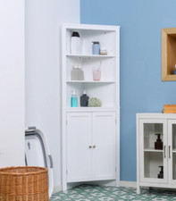 Tall Corner Cabinet Modern White Cupboard Storage Shelving Display Bathroom Unit
