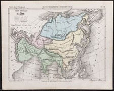1866 - Map General of Asia Continent - engraving Geographical antique Périgot