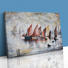 LS Lowry Sailing Boats 1930 Painting Canvas Framed Print Picture Wall Art