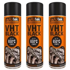 Autotek Matt Black VHT Very High Temperature Aerosol Spray Paint 500ml x3