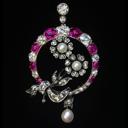 Antique floral motif ruby - floral,