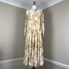 ZARA Yellow Orange Floral Print Long Sleeve Midi Maxi Smock Dress Festival EUR M