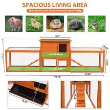 94'' 2-tier Wooden Rabbit Hutch Guinea Pig House Chicken Coop Ramps 3 boxes