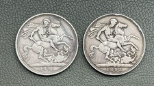 1891 & 1895 | Queen Victoria Crown Coins | Approx 56.56 Grams Sterling Silver