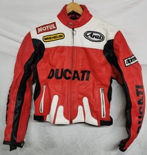 Vintage Ducati Style Leather Motorcycle Jacket Red Black White CE Armour Medium
