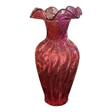 Vintage Italian Murano Style Cranberry Art Glass Vase – Hand Blown – Gift Idea