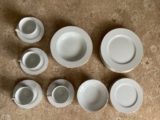 Dinner Set for 4 Gold Rimmed. Cups Saucers Side & Dinner Plate Soup and Dessert