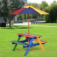 Kids Children Picnic Bench Table with Parasol Outdoor Wooden Garden Furniture 