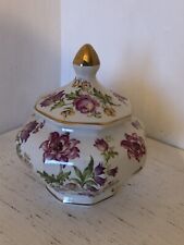 Vintage Trinket Box Bonbonniere Lidded Pot Floral Pattern Gilt Colibri Fapodel