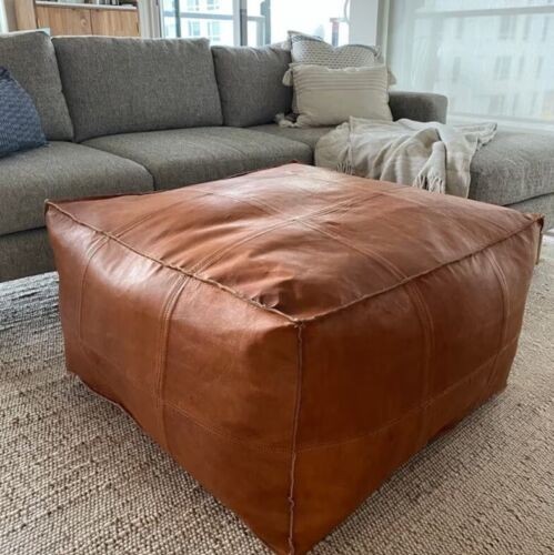 Leather footstool pouffe - leather,