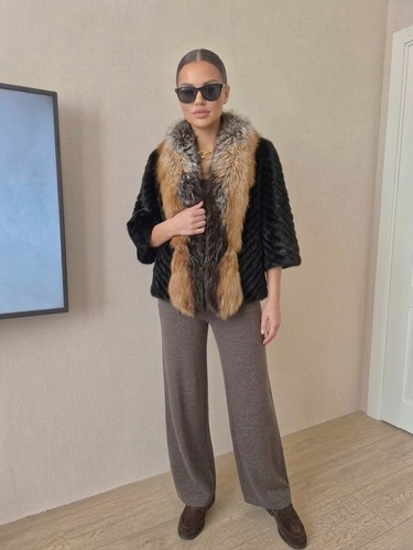 Black mink fur coat with - fur,