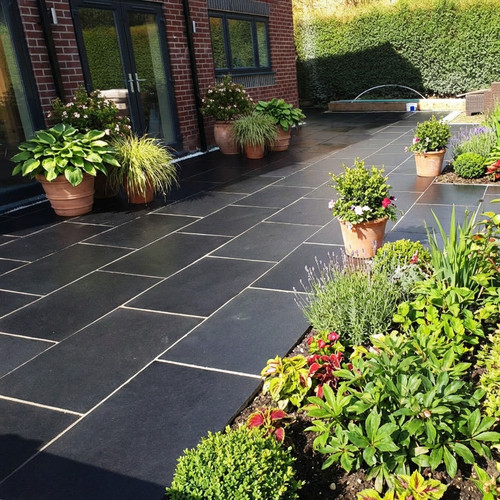 Black limestone paving slabs - paving,