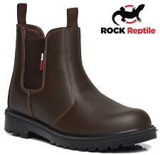 MENS DEALER BOOTS LEATHER SAFETY STEEL TOE CAP WORK PULL ON CHELSEA SHOE SIZE UK