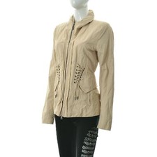 Creenstone Women's Full Zip Blazer Jacket Vintage Lace Up Accent Size 40 Cream