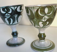 Aldermaston Studio Pottery Goblets Pair 1 x dark green 1 x olive green, unsigned