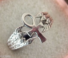 EGYPTIAN ANKH RING - 925 STERLING SILVER. WITH SNAKE BAND - KEY OF LIFE