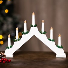 Christmas Candle Bridge Arch 7 Bulb White Home Decor Wooden Light Xmas Window