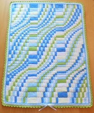 NEW Crochet 'Geometric' Baby Blanket - White, Blues, Lemon & Green - 39" x 29.5"