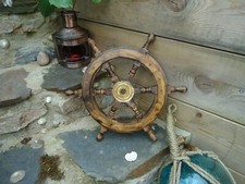 Ships wheel Mango Wood 18" across Wooden & Brass maritime Pirate Very Nice Gift