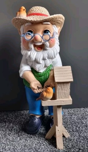 Mini bird feeding gnome - bird,