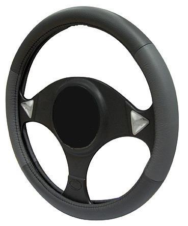Grey black leather - leather, steering