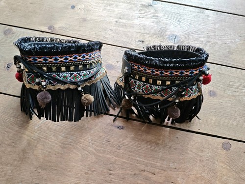 Bohemian black fringed - fringed, studded
