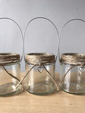 Hanging glass jar heart tea light wedding shabby chic twine Lantern Centrepiece