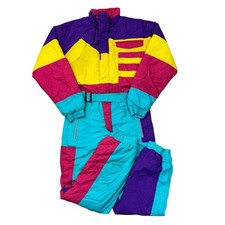 Vintage Crazy Ski Suit One Piece Snow Retro 90s Colour Block Multi Mens Small