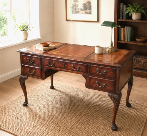 Leather top writing desk - leather,