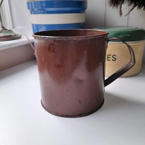 Vintage enamel jug cup tin - vintage,