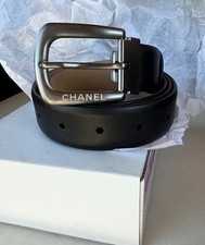 Chanel Uniform Black Leather Classic Buckle Belt 95cm 38 ITALY U16 NEW U55509