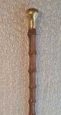 Antique Gold Gilt Bamboo Wood Swagger Stick Cane, Horse Whip - 76cm