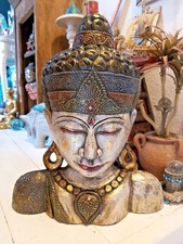 LARGE HAND CRAFTED SOLID WOOD THAI BUDDHA BUST - 50cm TALL