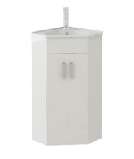 Corner Vanity Unit & Sink Basin Bathroom Cabinet White 500 x 470mm Freestanding