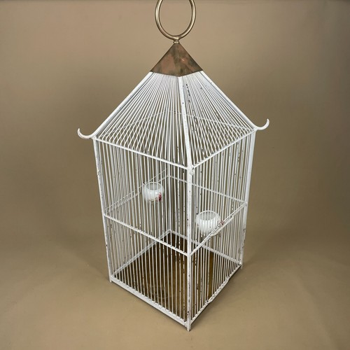 White metal bird cage brass - white,
