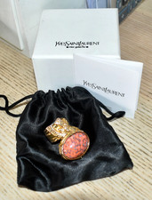 Authentic YSL Yves Saint Laurent Mottled Orange CORAL Gold ARTY Ring In Box Sz9