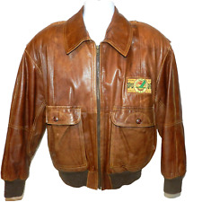 Men's Old World Craft Vintage Retro Bomber Jacket Size M Brown Leather