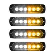 4x 6-LED White Amber Car Recovery Flashing Grille Beacon Warning Strobe Lights