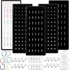BOX SET 40 SURGICAL STEEL SILVER NOSE STUDS TINY CRYSTAL CLEAR RING GEM PIERCING