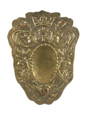 =1800's Scandinavian Brass Wall Sconce Back Plate Reflector Crown Crosses Lilies