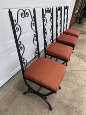 Mid Century Wrought Iron Patio Chairs Spanish Gothic 70s Low Rider 4/Set READ