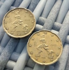 2 X Rare 2002 Italy 20 Euro Cent Error Coins  Circulated (1st map)